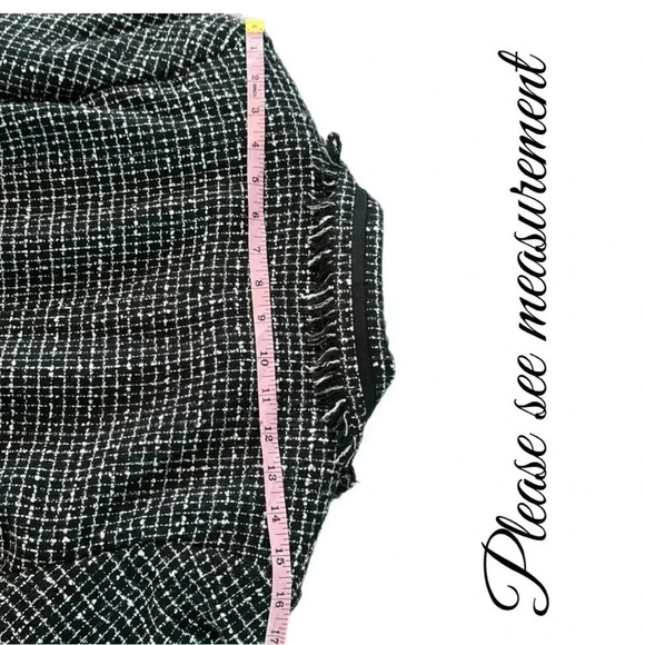 BISOU BISOU Michelle Bohbot Tweed Fringe Black Blazer Jacket Women’s Sz 6 Small - Picture 13 of 16